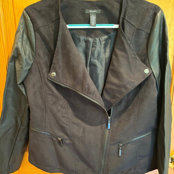 Alfani Women's Faux Black Suede and Faux Leather Full-Zip Jacket, Size: L - Picture 6 of 16